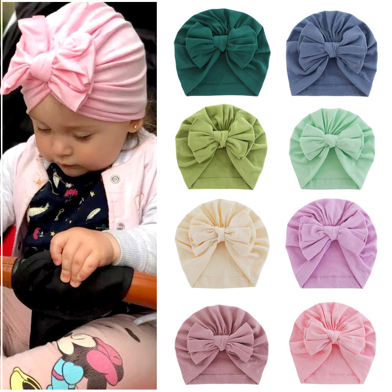 Babies Hooded Turban Hat with Bow – Soft, Stretchy, Solid Color Headwrap