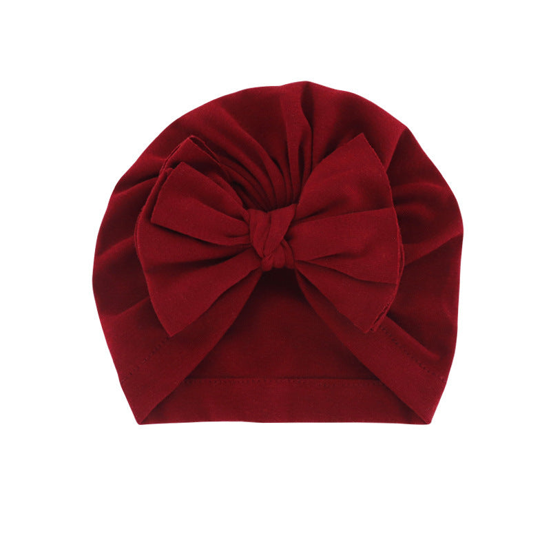 Babies Hooded Turban Hat with Bow – Soft, Stretchy, Solid Color Headwrap