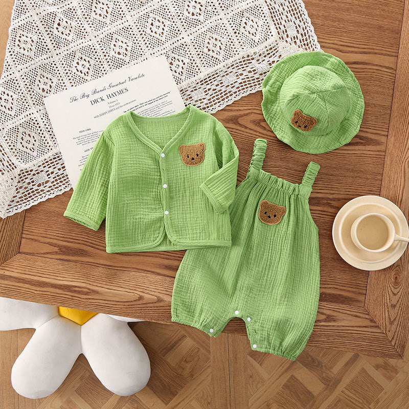 Baby Summer Wear Gauze Suspender Pants Thin Hooded