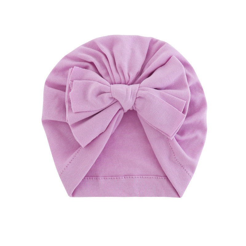 Babies Hooded Turban Hat with Bow – Soft, Stretchy, Solid Color Headwrap