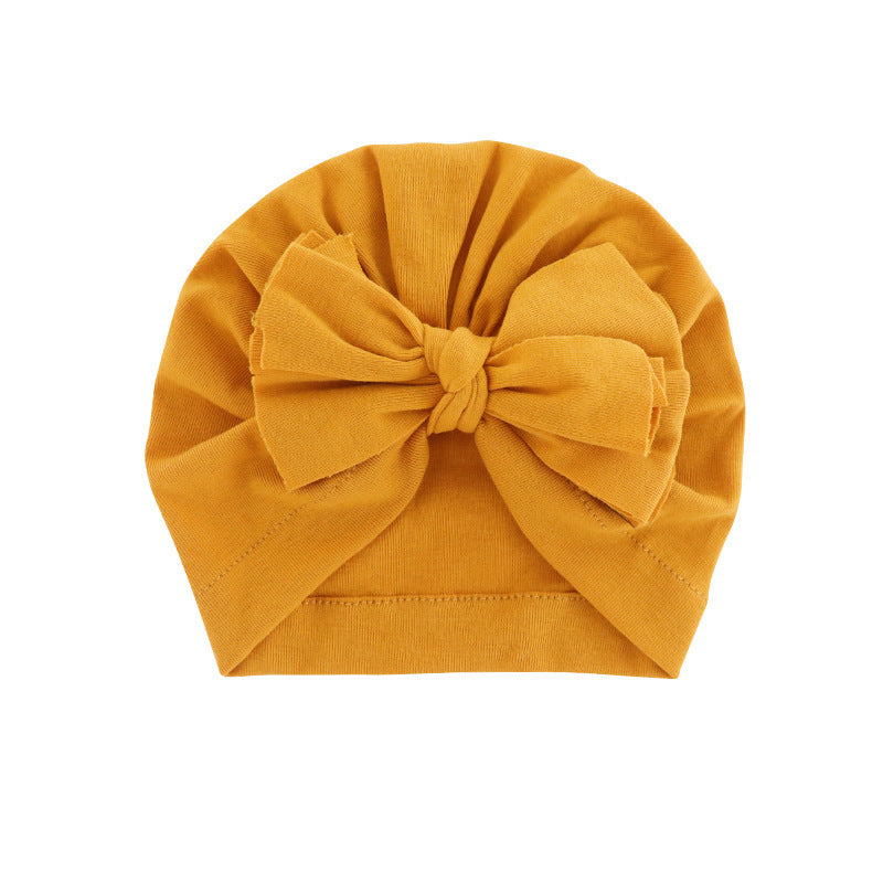Babies Hooded Turban Hat with Bow – Soft, Stretchy, Solid Color Headwrap