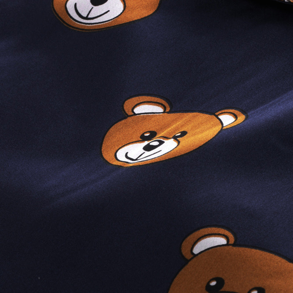 Long Sleeve Ice Silk Bear Pajama Set | Cool & Comfy Sleepwear for Boys & Girls