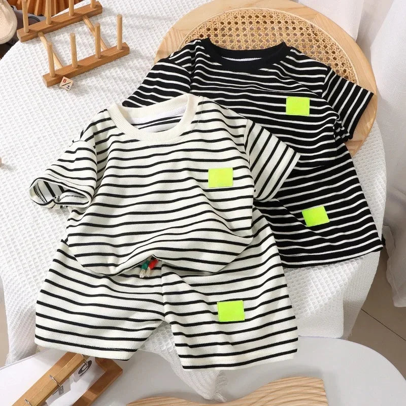 Summer Baby Clothes Set for Boys & Girls – 2-Piece Striped T-Shirt & Shorts Outfit | Casual Kids Tracksuit