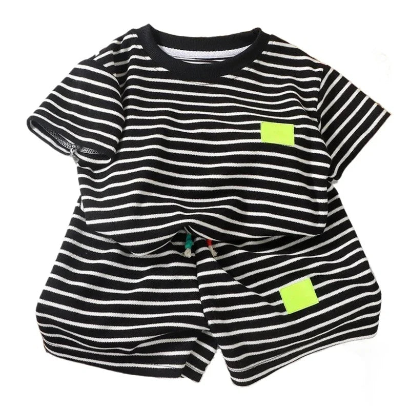 Summer Baby Clothes Set for Boys & Girls – 2-Piece Striped T-Shirt & Shorts Outfit | Casual Kids Tracksuit