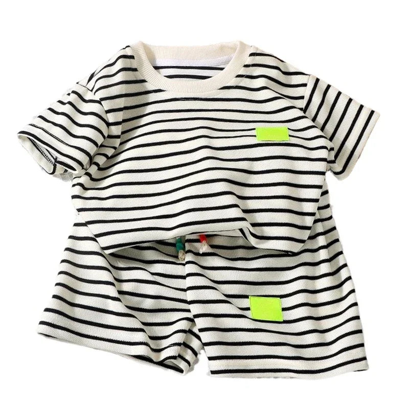Summer Baby Clothes Set for Boys & Girls – 2-Piece Striped T-Shirt & Shorts Outfit | Casual Kids Tracksuit