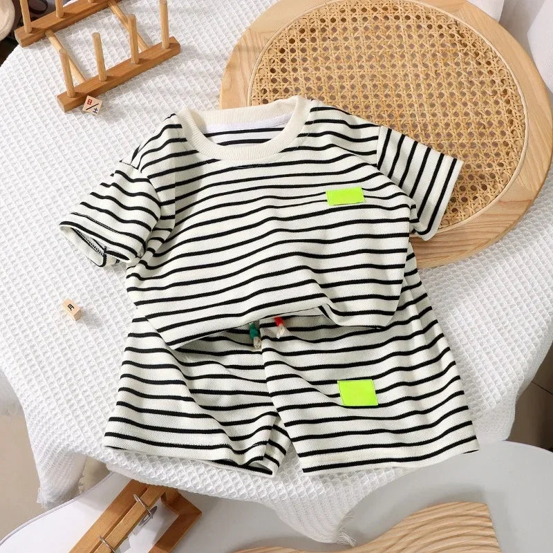 Summer Baby Clothes Set for Boys & Girls – 2-Piece Striped T-Shirt & Shorts Outfit | Casual Kids Tracksuit