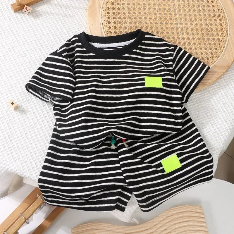 Summer Baby Clothes Set for Boys & Girls – 2-Piece Striped T-Shirt & Shorts Outfit | Casual Kids Tracksuit