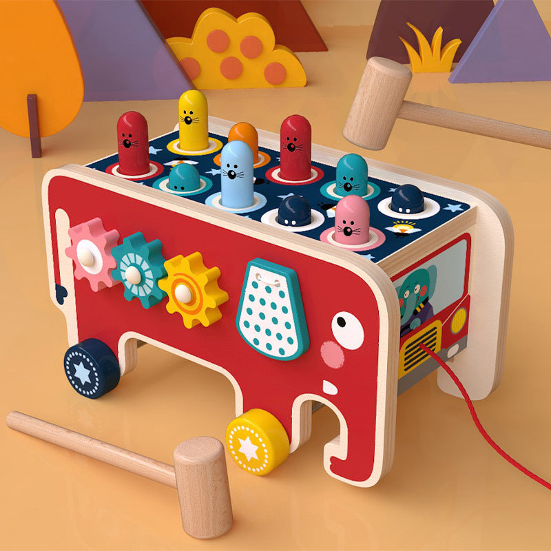 Montessori Wooden Pounding Bench Animal Bus Toy / Musical Educational Toy for Toddlers