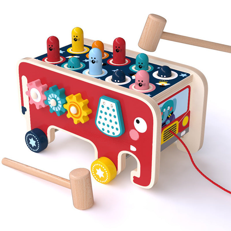 Montessori Wooden Pounding Bench Animal Bus Toy / Musical Educational Toy for Toddlers