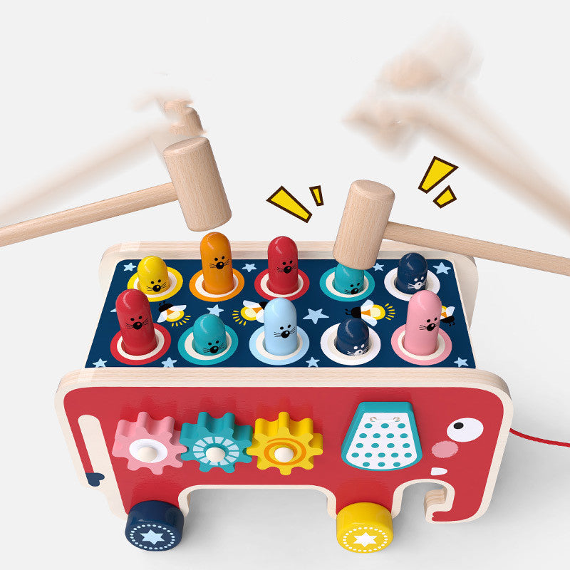 Montessori Wooden Pounding Bench Animal Bus Toy / Musical Educational Toy for Toddlers