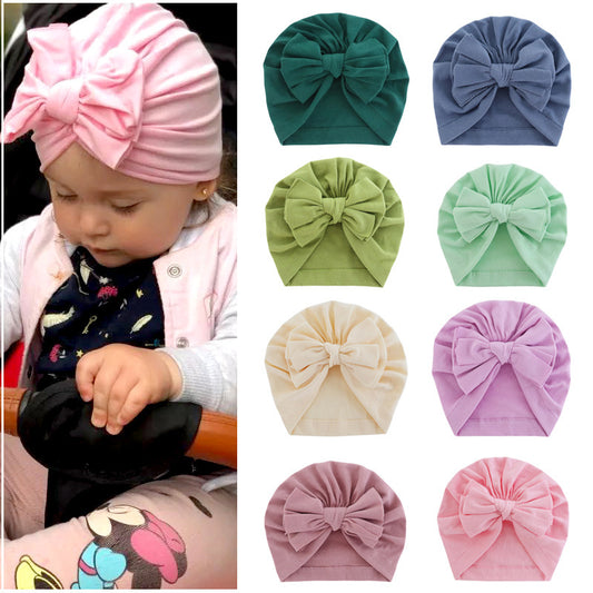 Babies Hooded Turban Hat with Bow – Soft, Stretchy, Solid Color Headwrap