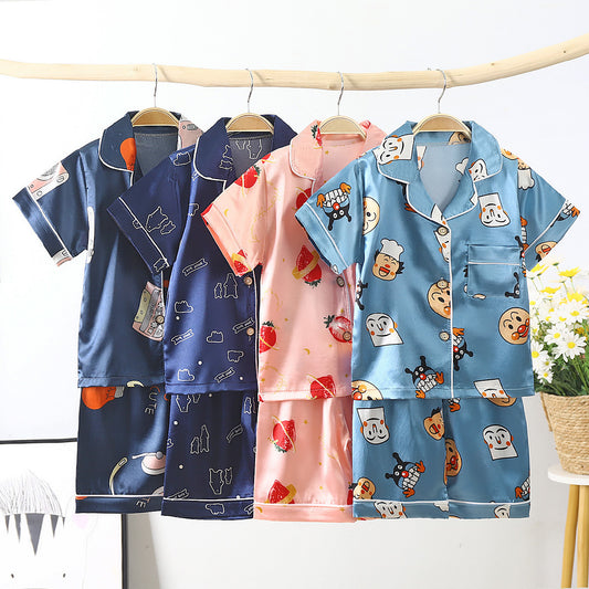 Children's Cartoon Silk Pajama Set | Soft Printed Sleepwear for Boys & Girls