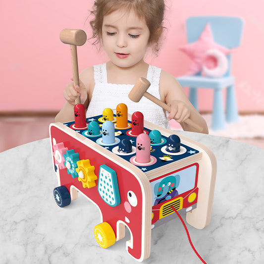 Montessori Wooden Pounding Bench Animal Bus Toy / Musical Educational Toy for Toddlers