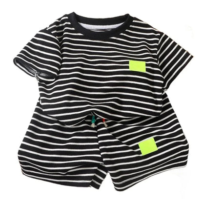 Summer Baby Clothes Set for Boys & Girls – 2-Piece Striped T-Shirt & Shorts Outfit | Casual Kids Tracksuit