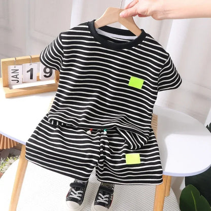 Summer Baby Clothes Set for Boys & Girls – 2-Piece Striped T-Shirt & Shorts Outfit | Casual Kids Tracksuit