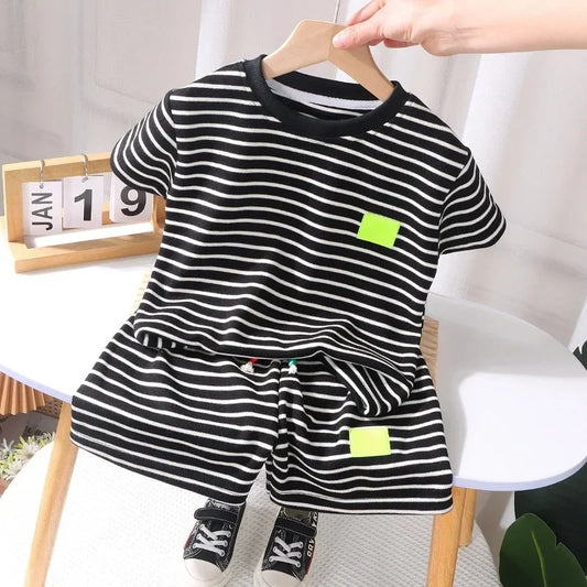 Summer Baby Clothes Set for Boys & Girls – 2-Piece Striped T-Shirt & Shorts Outfit | Casual Kids Tracksuit