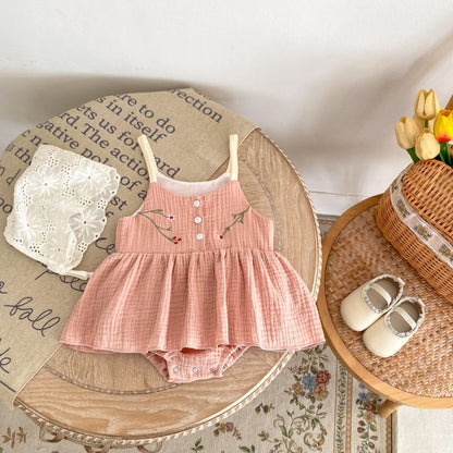 Personalized Princess Sling Romper | Embroidered Skirt Triangle Jumpsuit for Baby Girls