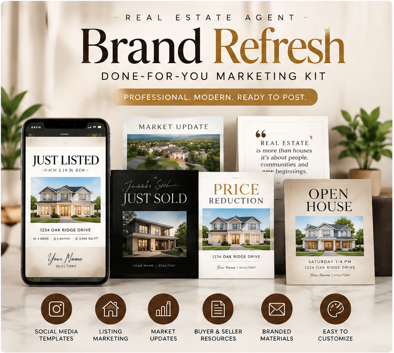 Real estate agent branding graphics and marketing kit previews