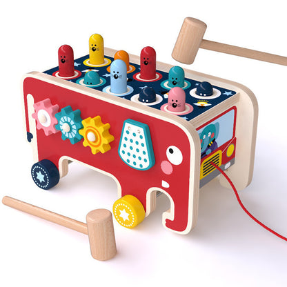 Montessori Wooden Pounding Bench Animal Bus Toy / Musical Educational Toy for Toddlers