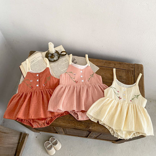 Personalized Princess Sling Romper | Embroidered Skirt Triangle Jumpsuit for Baby Girls