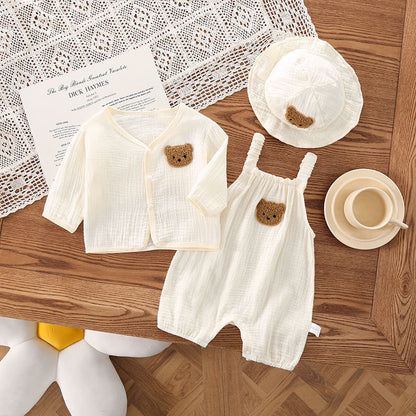Baby Summer Wear Gauze Suspender Pants Thin Hooded